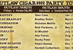 Outlaw Cigar North Party Schedule
